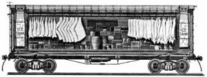 Early refirgerator car design, circa 1870